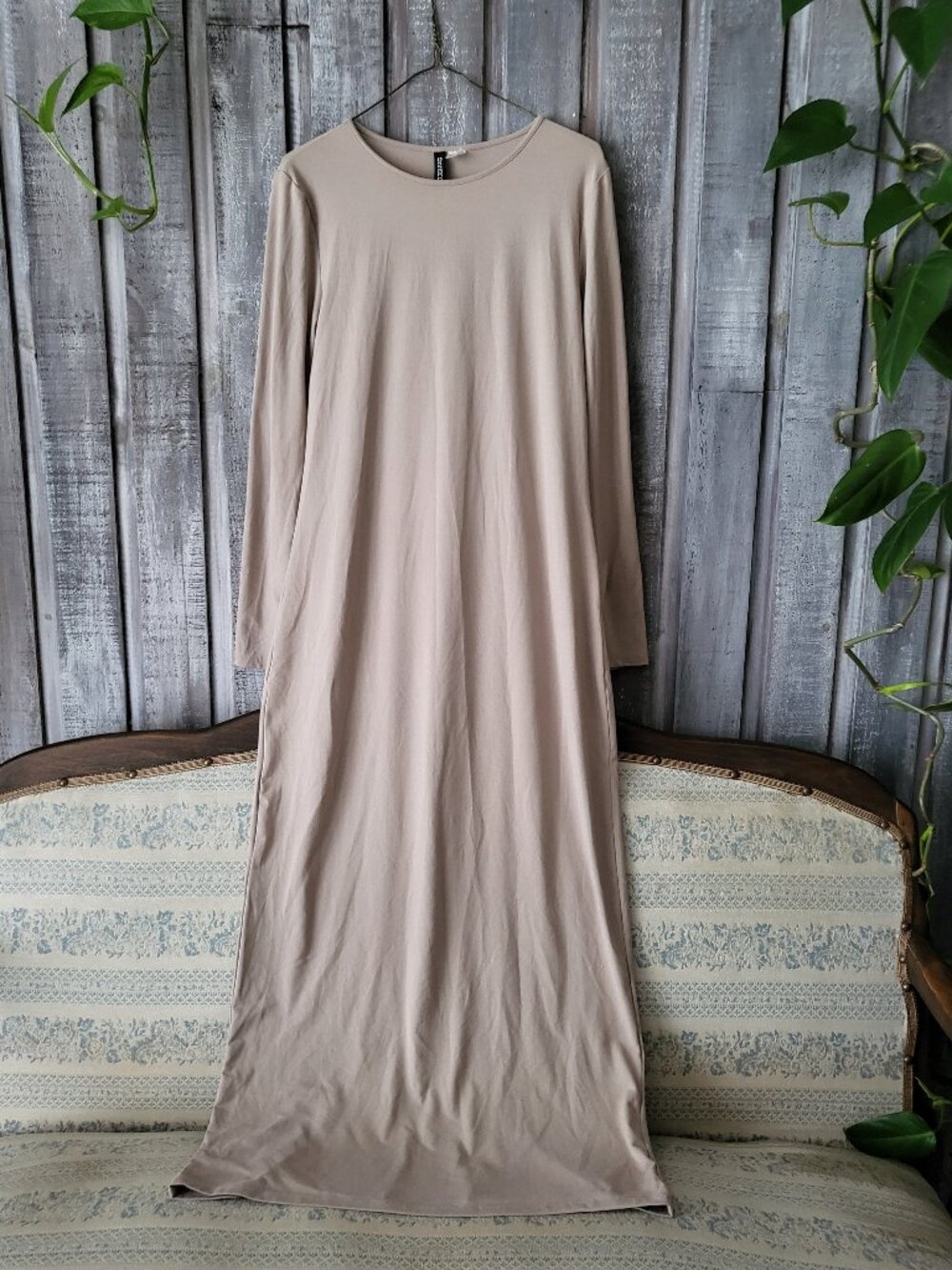 NWT Beige Jersey Maxi Dress Back Slit L H&M Divided